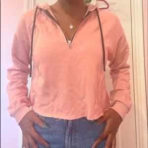 Coral pink Garage quarter- zip cut off hoodie